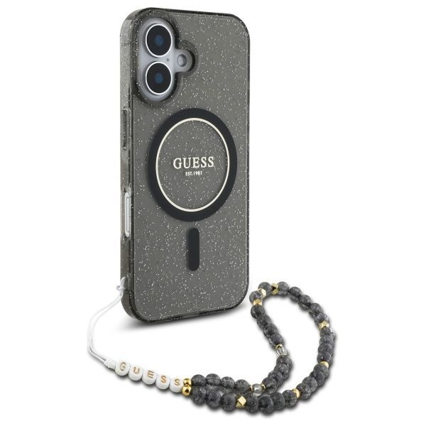 Other Phone Accessory Guess Guess IML Glitter With Pearl Strap MagSafe case for iPhone 16 - black