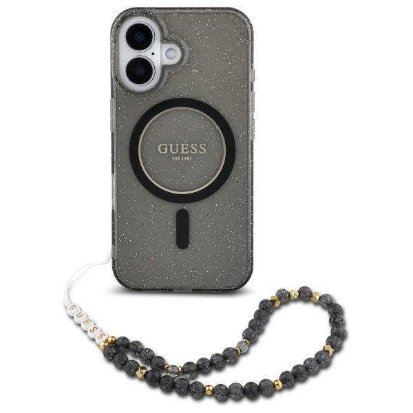 Other Phone Accessory Guess Guess IML Glitter With Pearl Strap MagSafe case for iPhone 16 - black