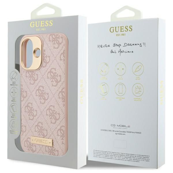 Other Phone Accessory Guess Guess 4G Logo Plate MagSafe iPhone 16 Case - Pink