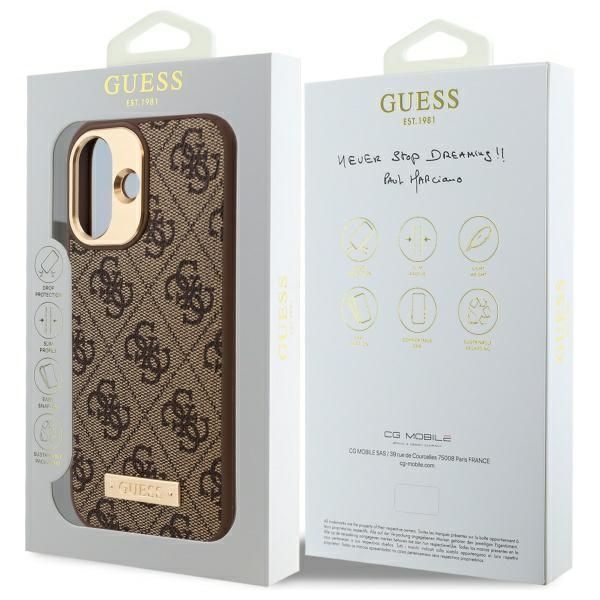 Other Phone Accessory Guess Guess 4G Logo Plate MagSafe iPhone 16 Plus Case - Brown