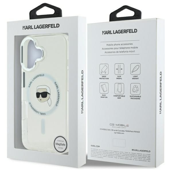 Other Phone Accessory Karl Lagerfeld Karl Lagerfeld IML Metal Karl Head MagSafe iPhone 16 Case - White