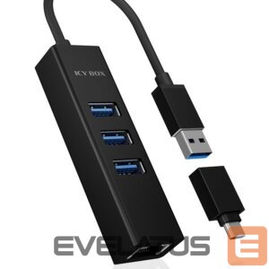 Ruuterid Raidsonic  4 Port Hub with USB 3.0 Type-A, Type-C, Gigabit LAN Icy Box IB-HUB1419-LAN Black 