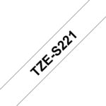 Tarvikud ja tarvikud Brother  TZe-S221 Strong Adhesive Laminated Tape Black on White, TZe, 8 m, 9 mm 
