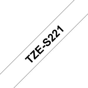 Eksploatacinės medžiagos spausdintuvams Brother  TZe-S221 Strong Adhesive Laminated Tape Black on White, TZe, 8 m, 9 mm 