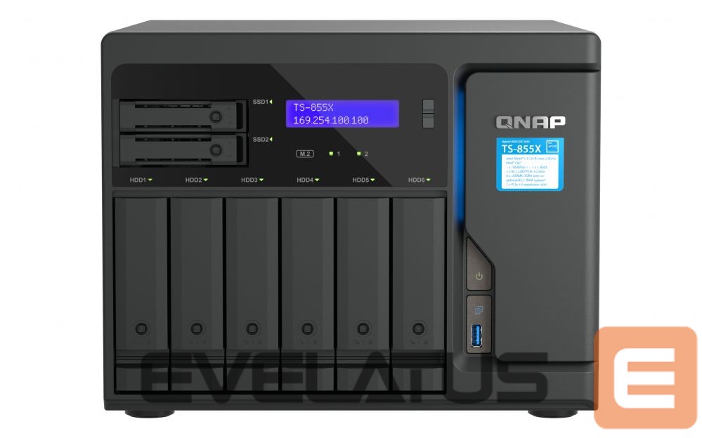 Flash drive QNAP 8-Bay desktop NAS TS-855X-8G C5125 8-core, Processor frequency 2.8 GHz, 8 GB, 1x USB 2.0 port, 3x USB 3.2 Gen 1, 2.5 Gigabit Ethernet (2.5G/1G/100M) 2 (2.5G/1G/100M/10M), 10 Gigabit Ethernet 1 x 10GBASE-T