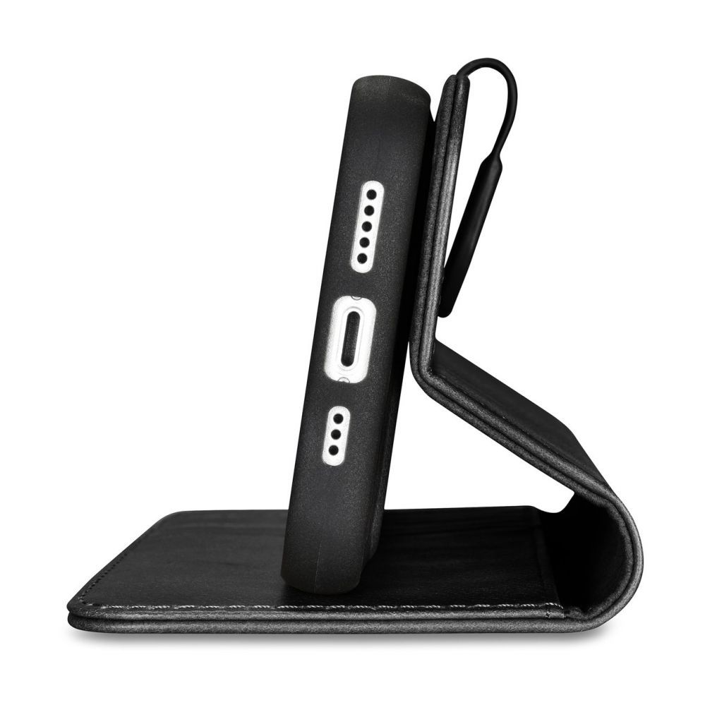 Tagakaaned iCarer - iCarer Oil Wax Wallet Case 2in1 Case iPhone 14 Leather Flip Cover Anti-RFID black (WMI14220721-BK)