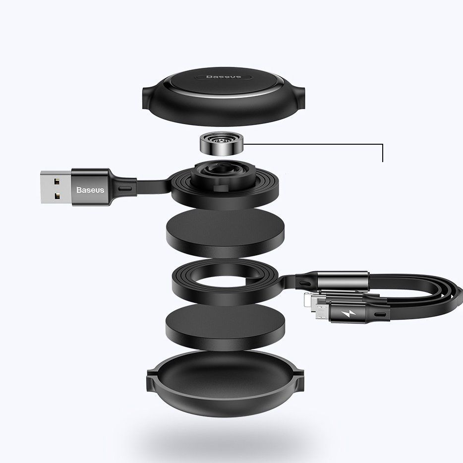 Cable Baseus Baseus Golden Loop 3in1 retractable cable USB - micro USB / Lightning / USB-C 3.5A 35cm - 120cm black (CAMLT-JH01)