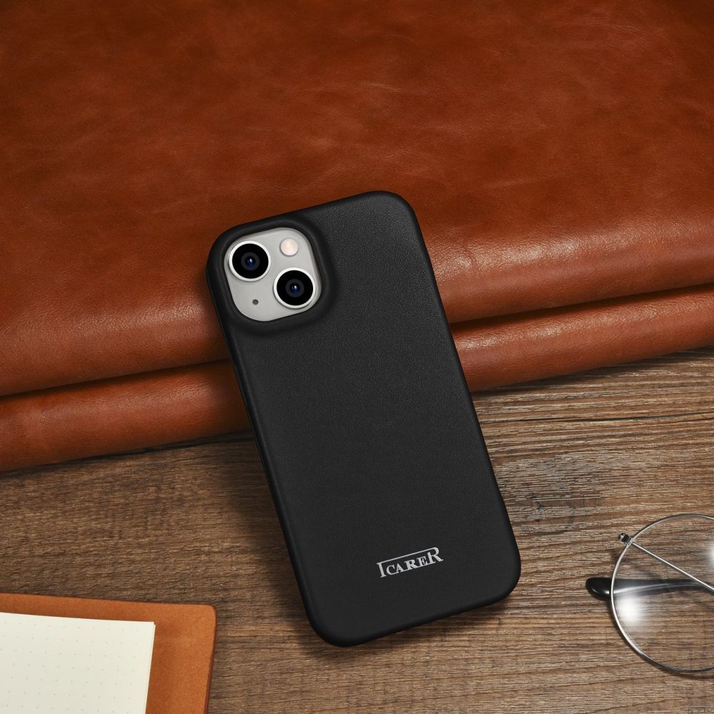 Tagakaaned iCarer iCarer CE Premium Leather Folio Case iPhone 14 Plus Magnetic Flip Leather Folio Case MagSafe black (WMI14220715-BK)