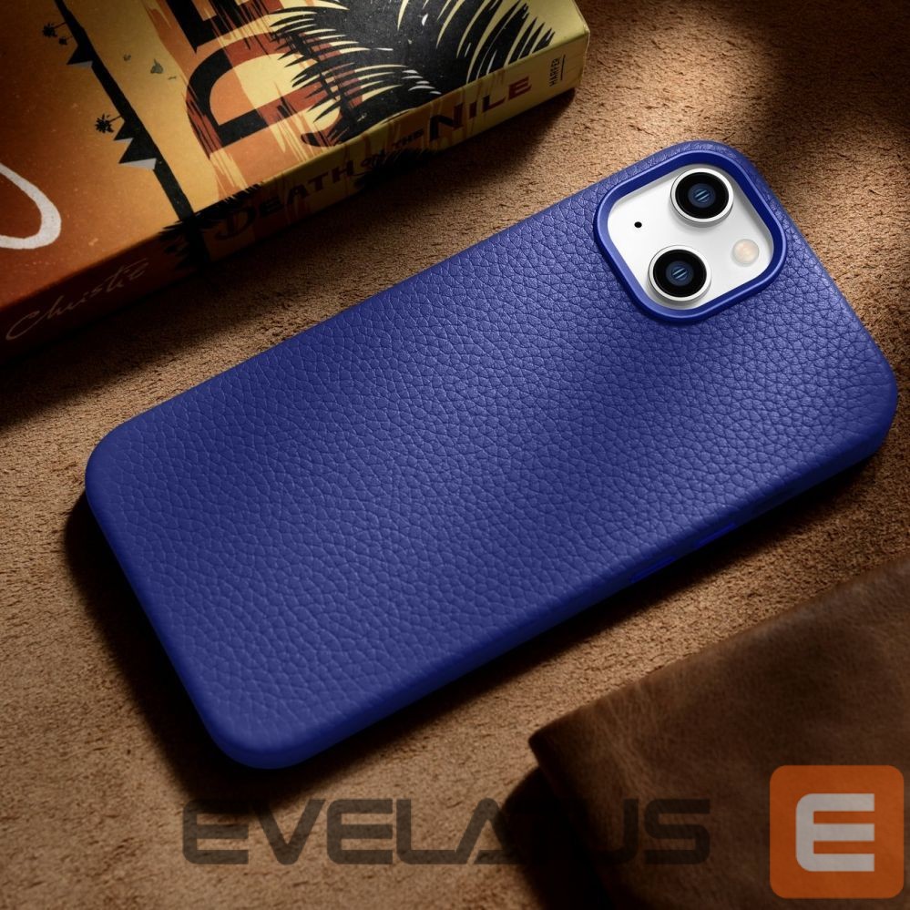 Tagakaaned iCarer iCarer Litchi Premium Leather Case iPhone 14 Plus Magnetic Leather Case with MagSafe Dark Blue (WMI14220711-DB)