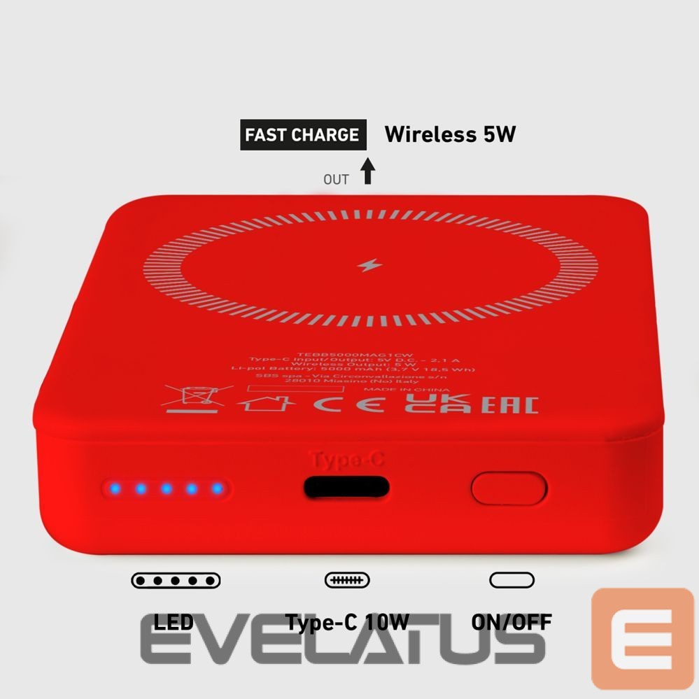 Väline aku SBS Powerbank SBS TEBB5000MAG1CR 5000 mAh compatible with MagSafe - red