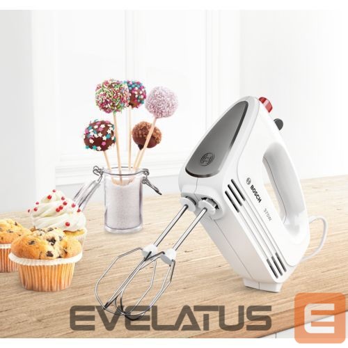 Mikserid ja blenderid Bosch Hand Mixer MFQ22100 CleverMixx 375 W, Number of speeds 4, Turbo mode, White/Dark Grey