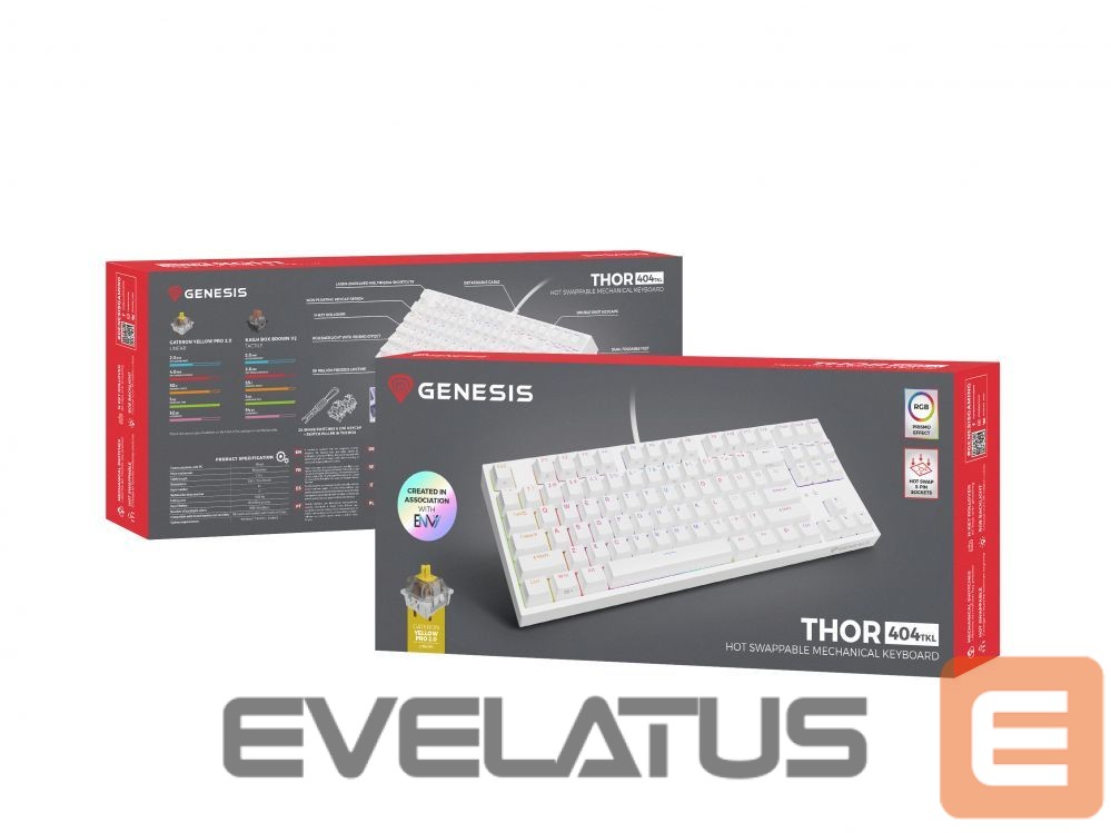 Arvuti klaviatuur Genesis Mechanical Gaming Keyboard THOR 404 TKL RGB Mechanical Gaming Keyboard Wired US Gateron Yellow Pro USB Type-A 1005 g