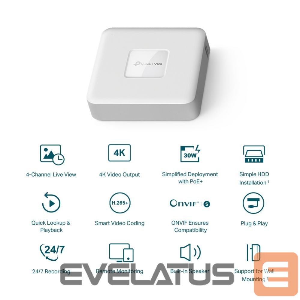 аксессуары для наблюдения TP-Link NET VIDEO RECORDER 4CH/VIGI NVR1104H-4P