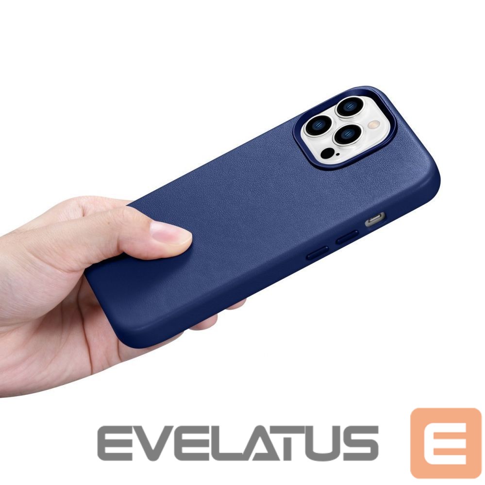 Aizmugurējais vāciņš iCarer iCarer Case Leather Cover Genuine Leather Case for iPhone 14 Pro Max blue (WMI14220708-BU) (MagSafe compatible)