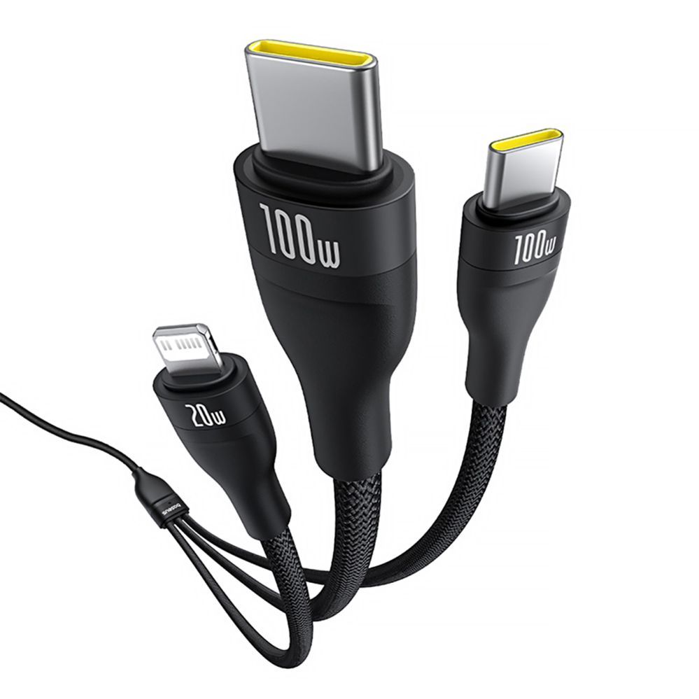 Cable Baseus Baseus Flash Series 3 3in1 cable 100W USB-C - USB-C+USB-C+ Lightning 1.5m + 3 x 0.25 m - black