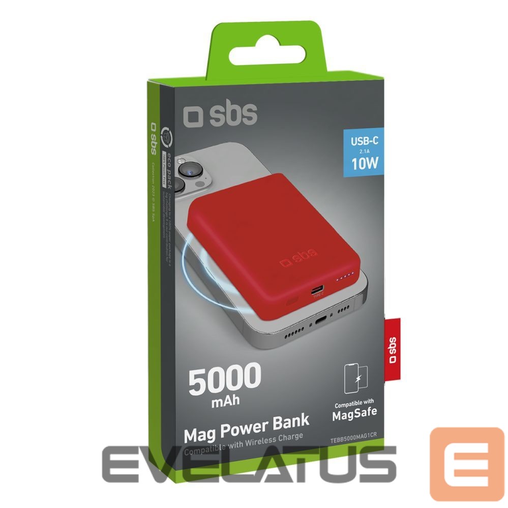 Väline aku SBS Powerbank SBS TEBB5000MAG1CR 5000 mAh compatible with MagSafe - red
