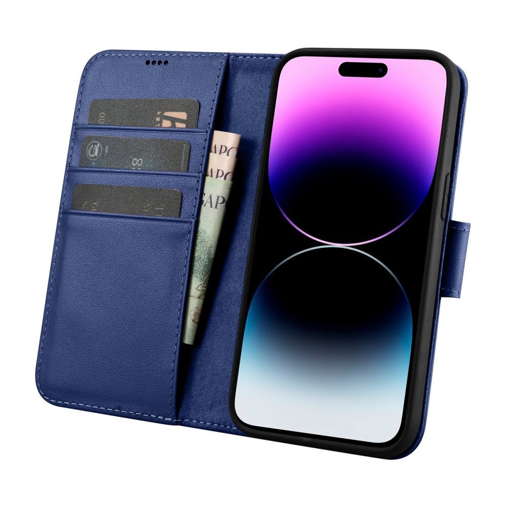 Tagakaaned iCarer iCarer Wallet Case 2in1 Cover iPhone 14 Pro Leather Flip Case Anti-RFID blue (WMI14220726-BU)