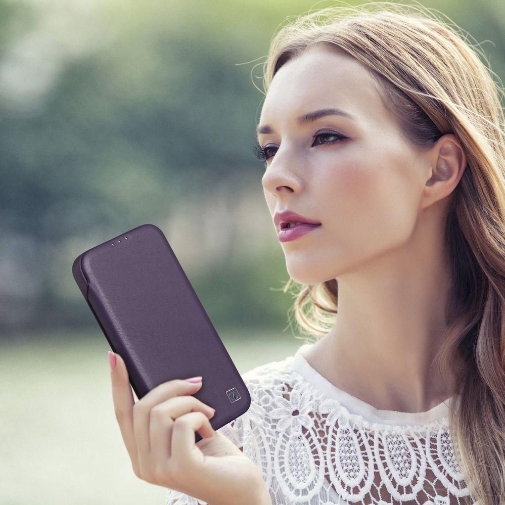 Back panel cover iCarer iCarer CE Premium Leather Folio Case iPhone 14 Plus Magnetic Flip Leather Folio Case MagSafe Dark Purple (WMI14220715-DP)