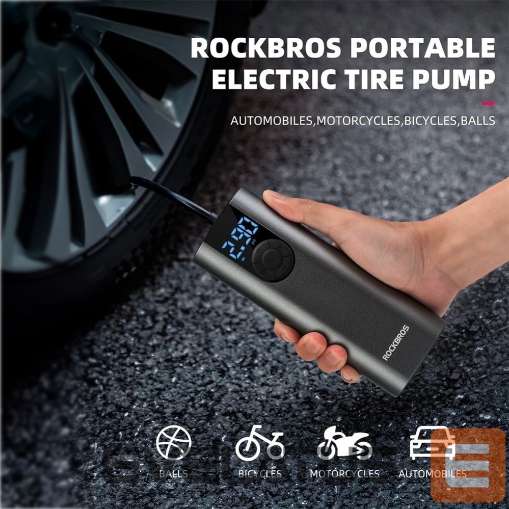 Bicycle accessory Rockbros Rockbros 42720001001 Electric Bike Pump with LED Display + USB-C - USB-A Cable - Black