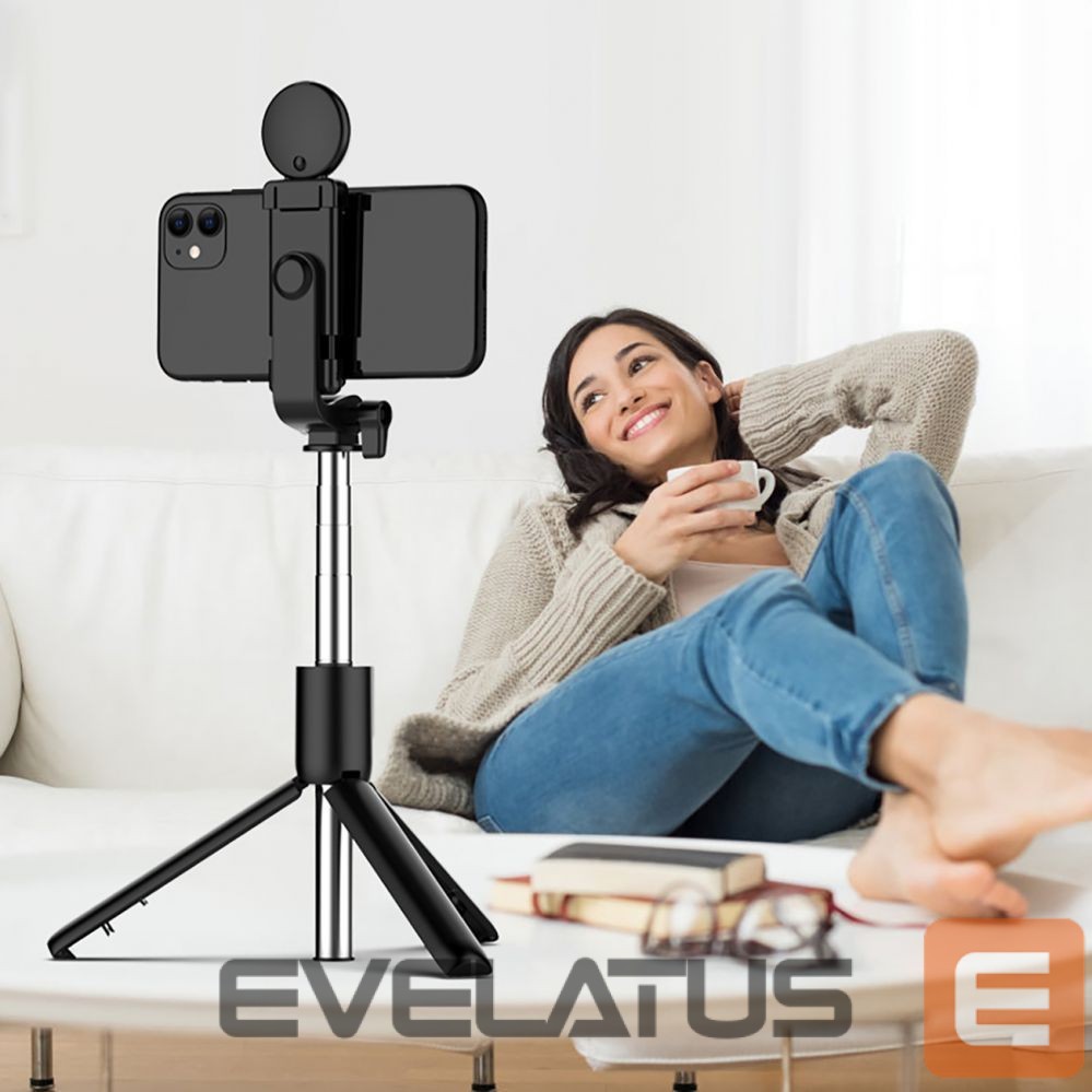 Kaameratarvik Hurtel Selfie stick WR1YXS telescopic tripod 0.71m with round lamp - black