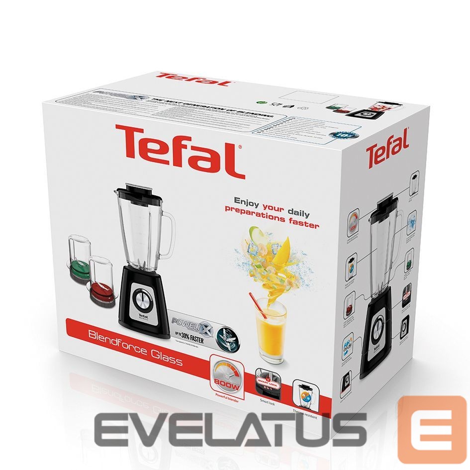 Mikseri un blenderi TEFAL Blender BL438831 BlendForce Tabletop, 800 W, Jar material Glass, Jar capacity 1.25 L, Ice crushing, Black