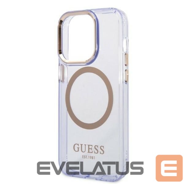 Back panel cover Guess Guess Gold Outline Translucent MagSafe Case for iPhone 14 Pro Max 6.7" - Purple