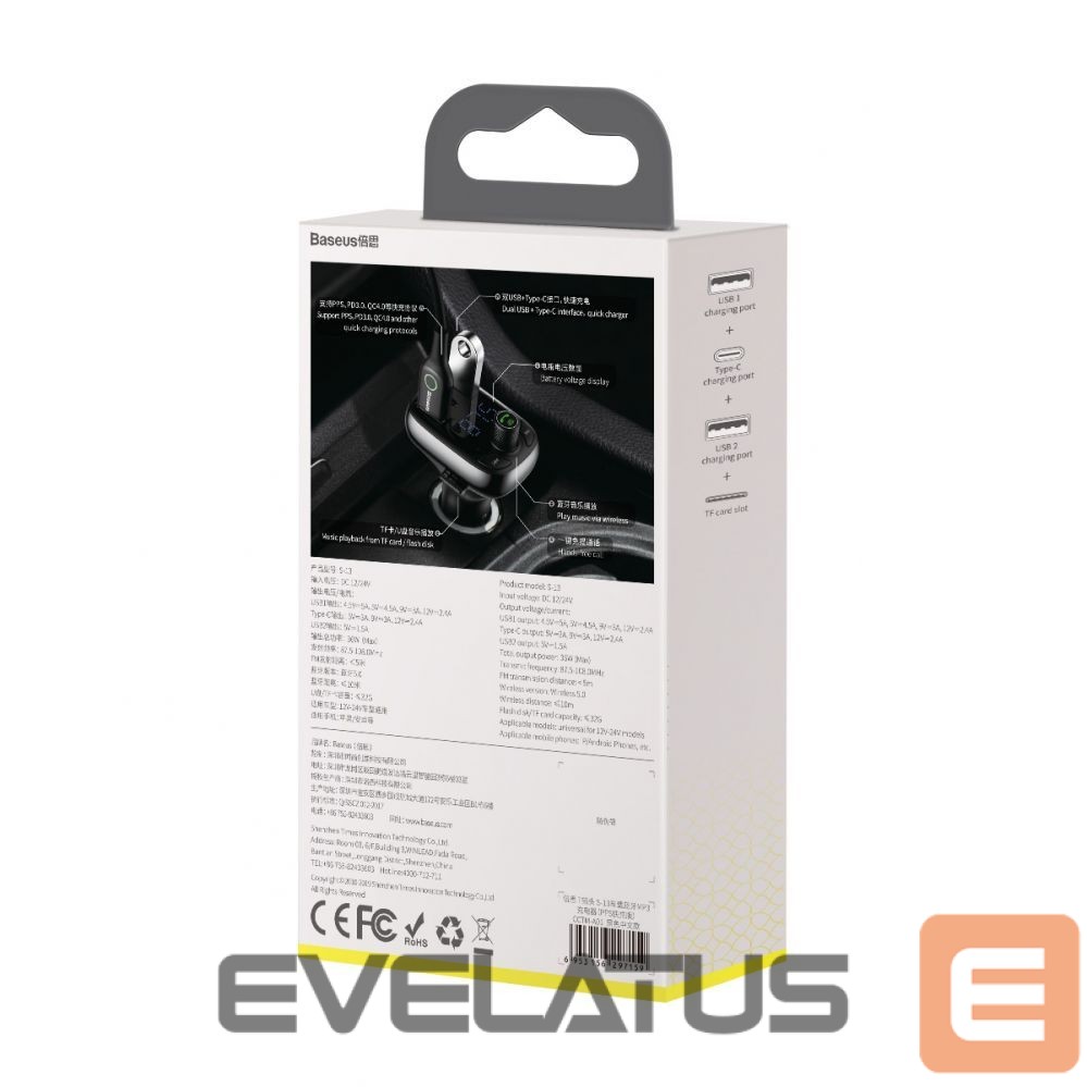 FM transmitter Baseus Bluetooth transmitter / car charger Baseus S-13 (Overseas Edition) - black