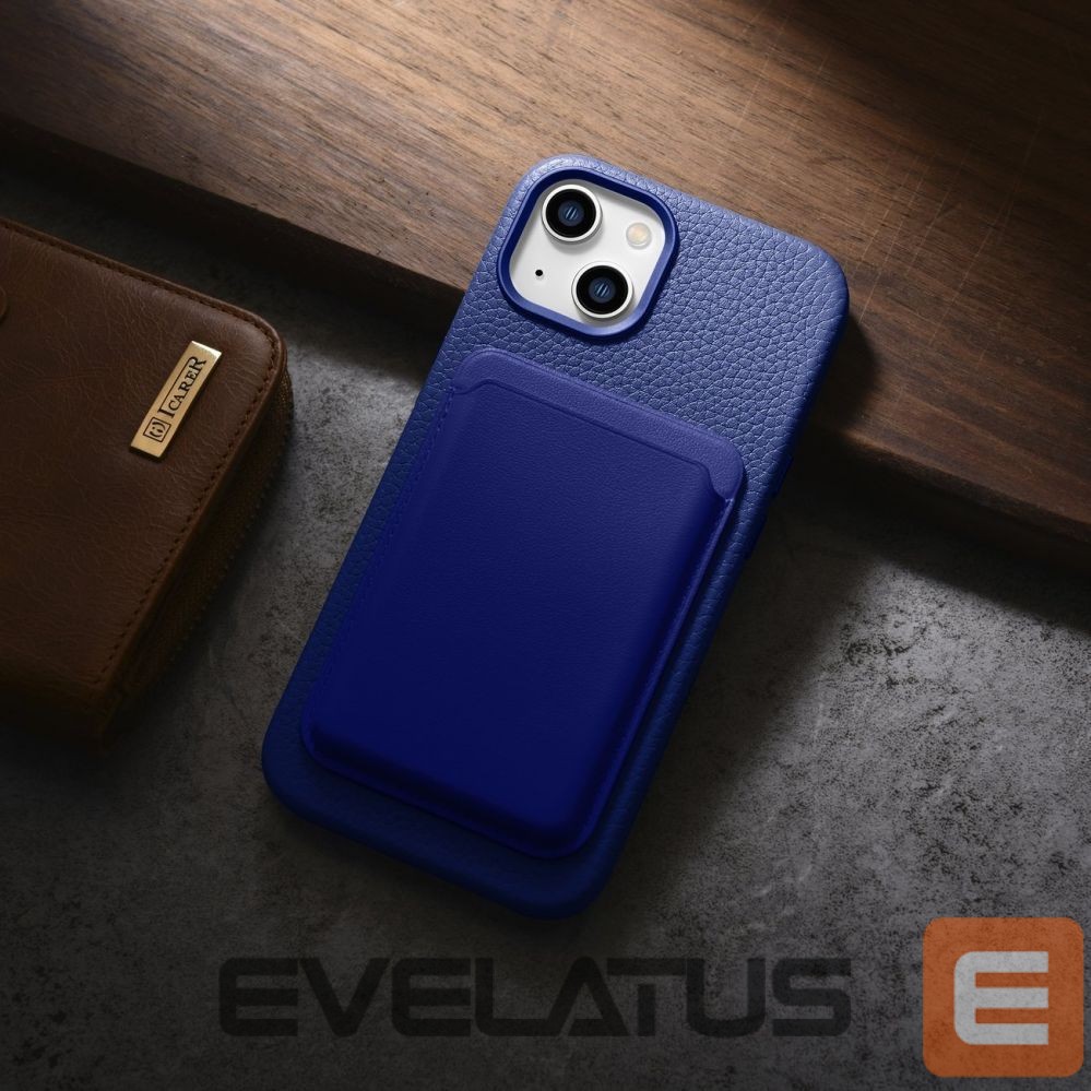 Tagakaaned iCarer iCarer Litchi Premium Leather Case iPhone 14 Plus Magnetic Leather Case with MagSafe Dark Blue (WMI14220711-DB)