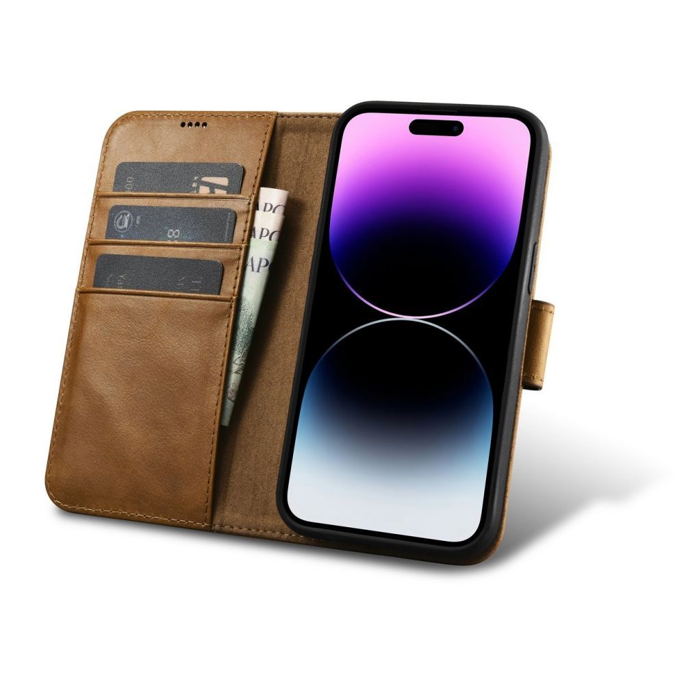 Tagakaaned iCarer iCarer Oil Wax Wallet Case 2in1 Cover iPhone 14 Pro Max Leather Flip Cover Anti-RFID brown (WMI14220724-TN)