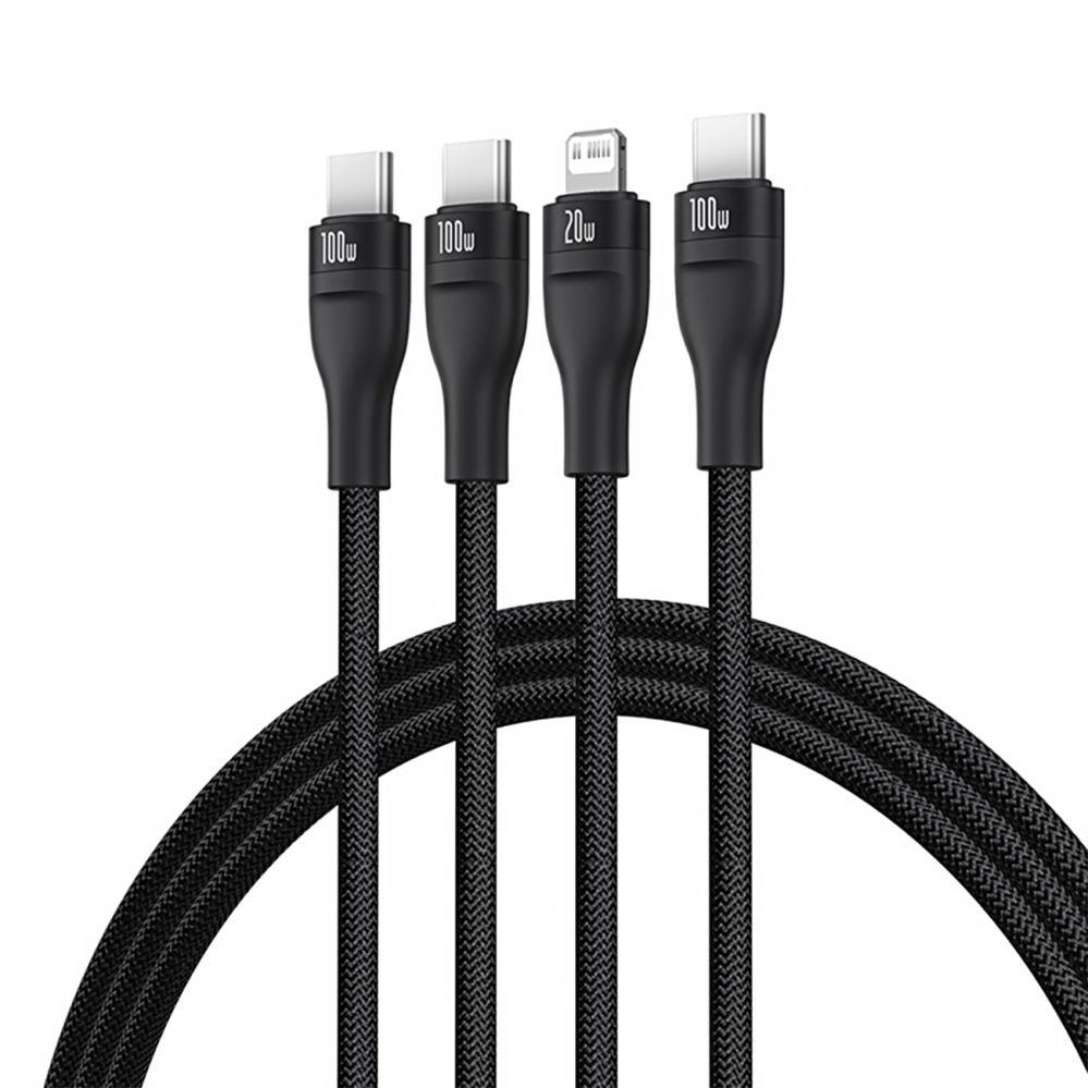 Cable Baseus Baseus Flash Series 3 3in1 cable 100W USB-C - USB-C+USB-C+ Lightning 1.5m + 3 x 0.25 m - black