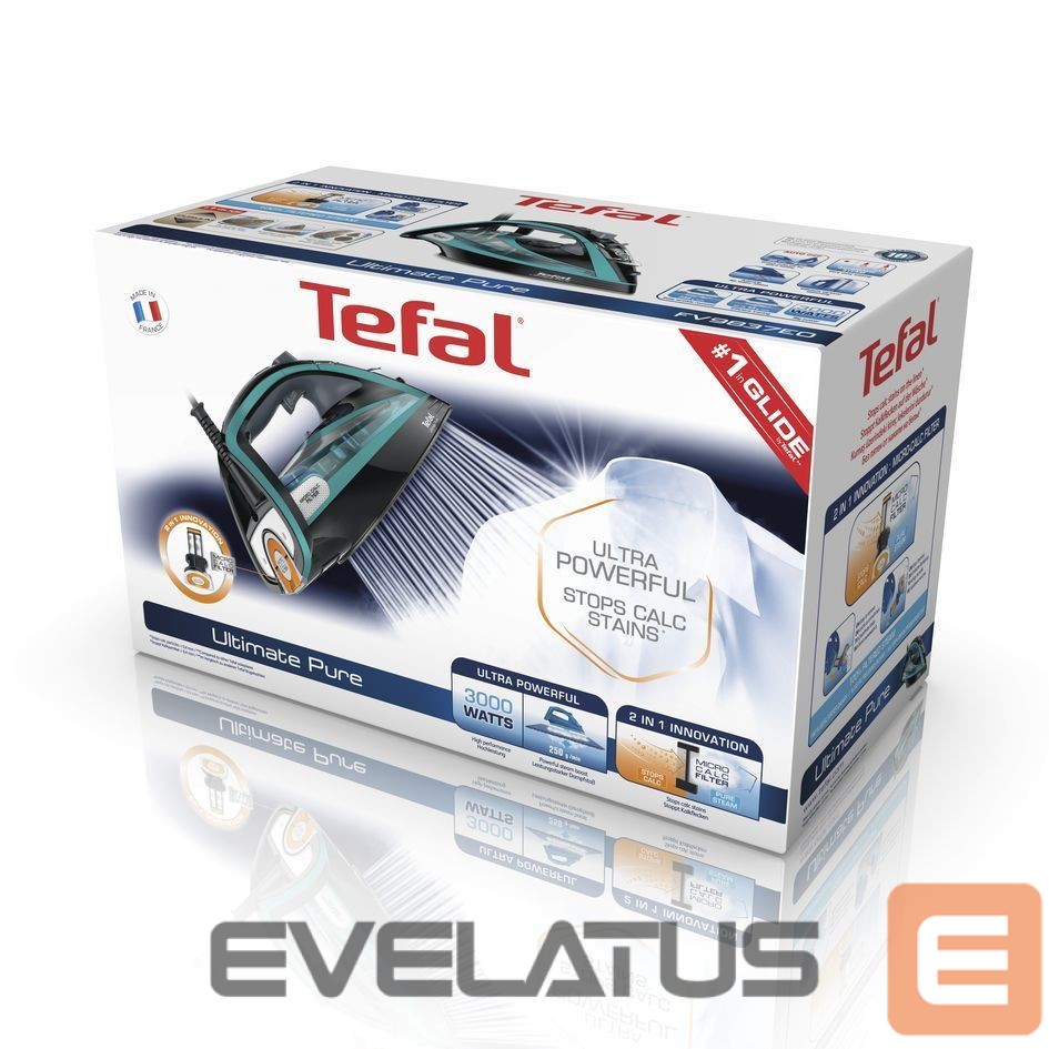 Triikrauad TEFAL | Ultimate Pure FV9844E0 | Steam Iron | 3200 W | Water tank capacity 350 ml | Continuous steam 60 g/min | Steam boost performance 250 g/min | Blue/Black