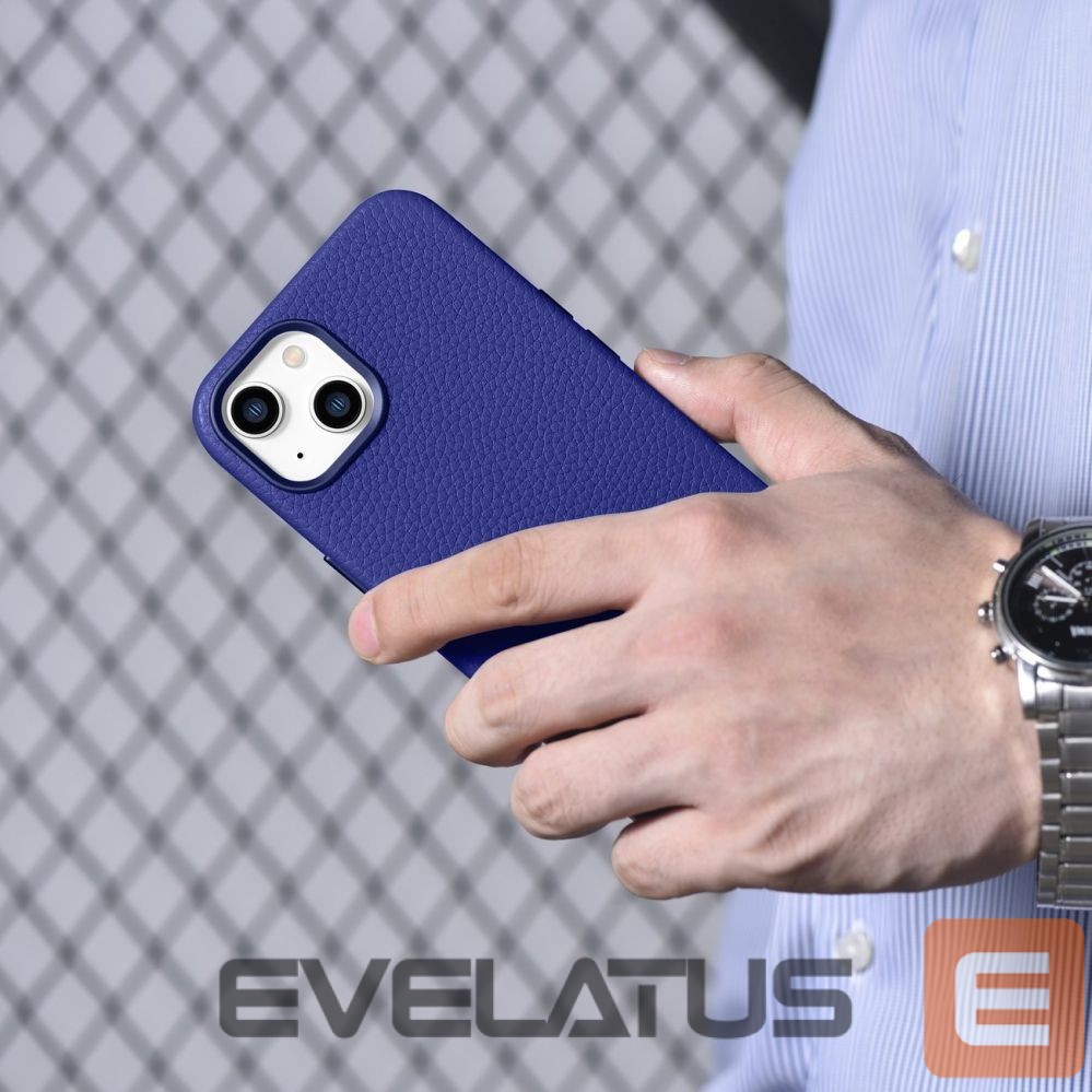 Tagakaaned iCarer iCarer Litchi Premium Leather Case iPhone 14 Plus Magnetic Leather Case with MagSafe Dark Blue (WMI14220711-DB)