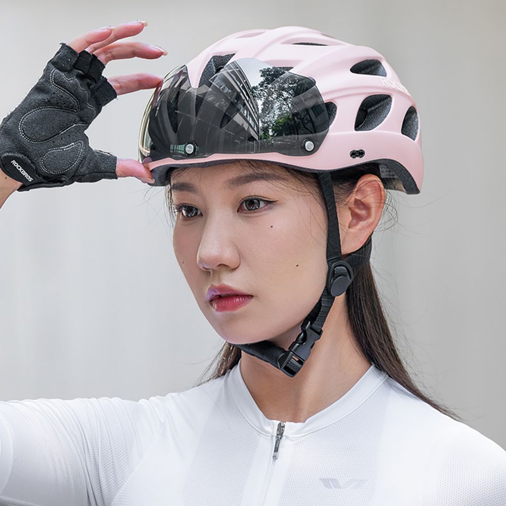 Bicycle accessory Rockbros Rockbros Bike Helmet with Visor, Detachable UV Goggles, Detachable Visor, Unisex - Pink