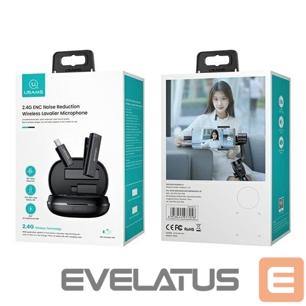Bezvadu austiņas USAMS USAMS Bezprzewodowy mikrofon krawatowy ENC 2.4G Wireless Lavalier Microphone Lightning ZB244MKF01 (US-ZB244)
