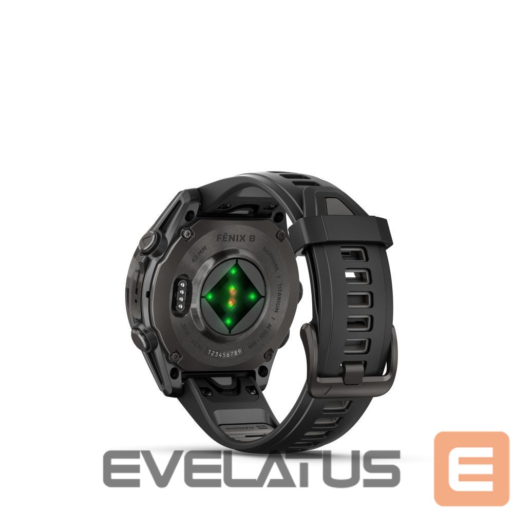 Viedpulksteni Garmin Fenix 8 – 43 mm, AMOLED Sapphire, Carbon grey DLC titanium with Black/pebble grey silicone band/ 010-02903-21