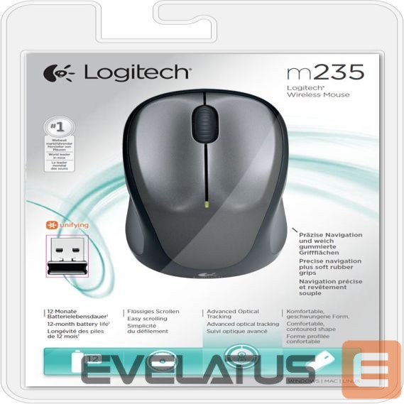 Datora pele Logitech Mouse M235 Wireless, Grey/ black