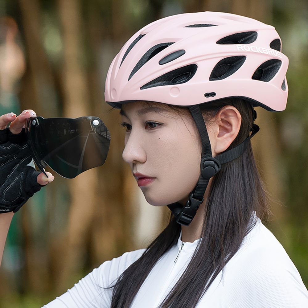 Bicycle accessory Rockbros Rockbros Bike Helmet with Visor, Detachable UV Goggles, Detachable Visor, Unisex - Pink