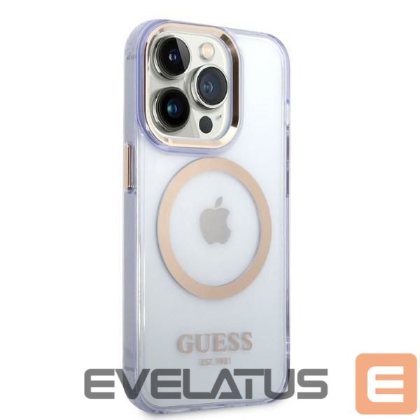 Back panel cover Guess Guess Gold Outline Translucent MagSafe Case for iPhone 14 Pro Max 6.7" - Purple