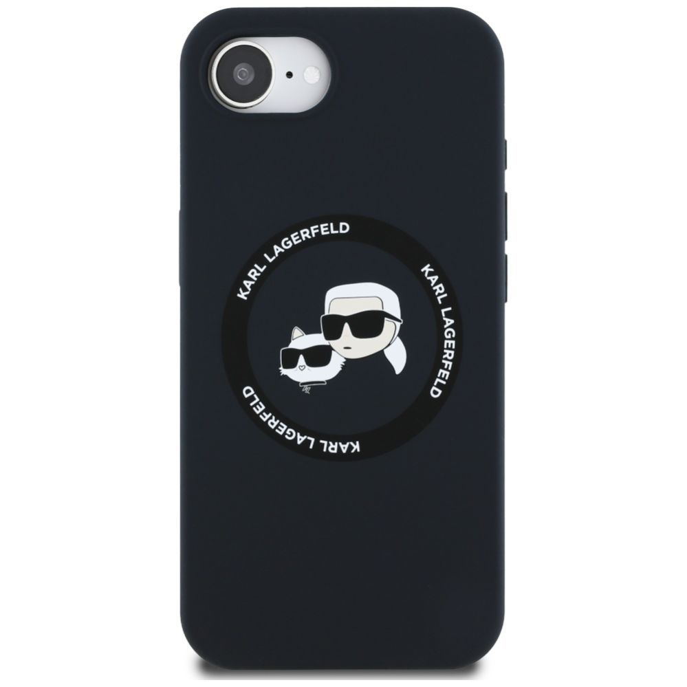Aizmugurējais vāciņš Karl Lagerfeld Karl Lagerfeld Liquid Silicone Karl & Choupette Heads Case with MagSafe for iPhone 16e - Black