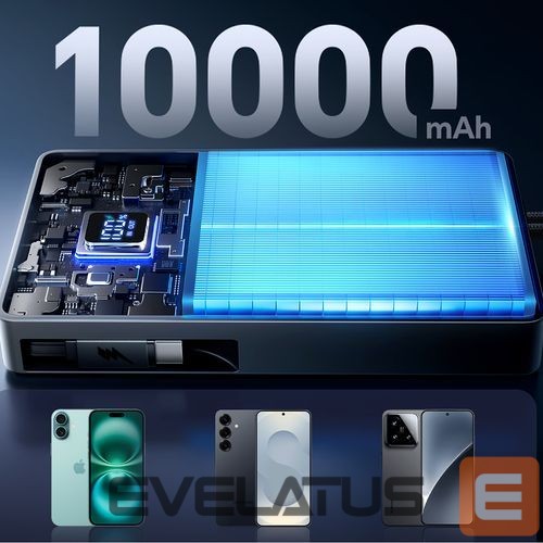 Väline aku Joyroom JR-PR1 10000mAh 22.5W Powerbank with Built-in Retractable USB-C Cable Black