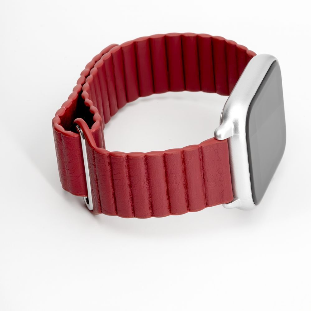 Strap Connect 22mm Flat head Leather - Silicone Loop Magnetic Watch Strap (130mm M/L) Wine Red