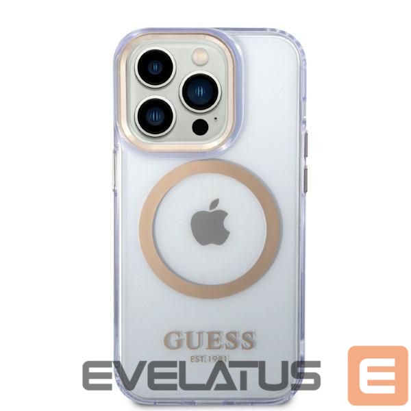 Back panel cover Guess Guess Gold Outline Translucent MagSafe Case for iPhone 14 Pro Max 6.7" - Purple