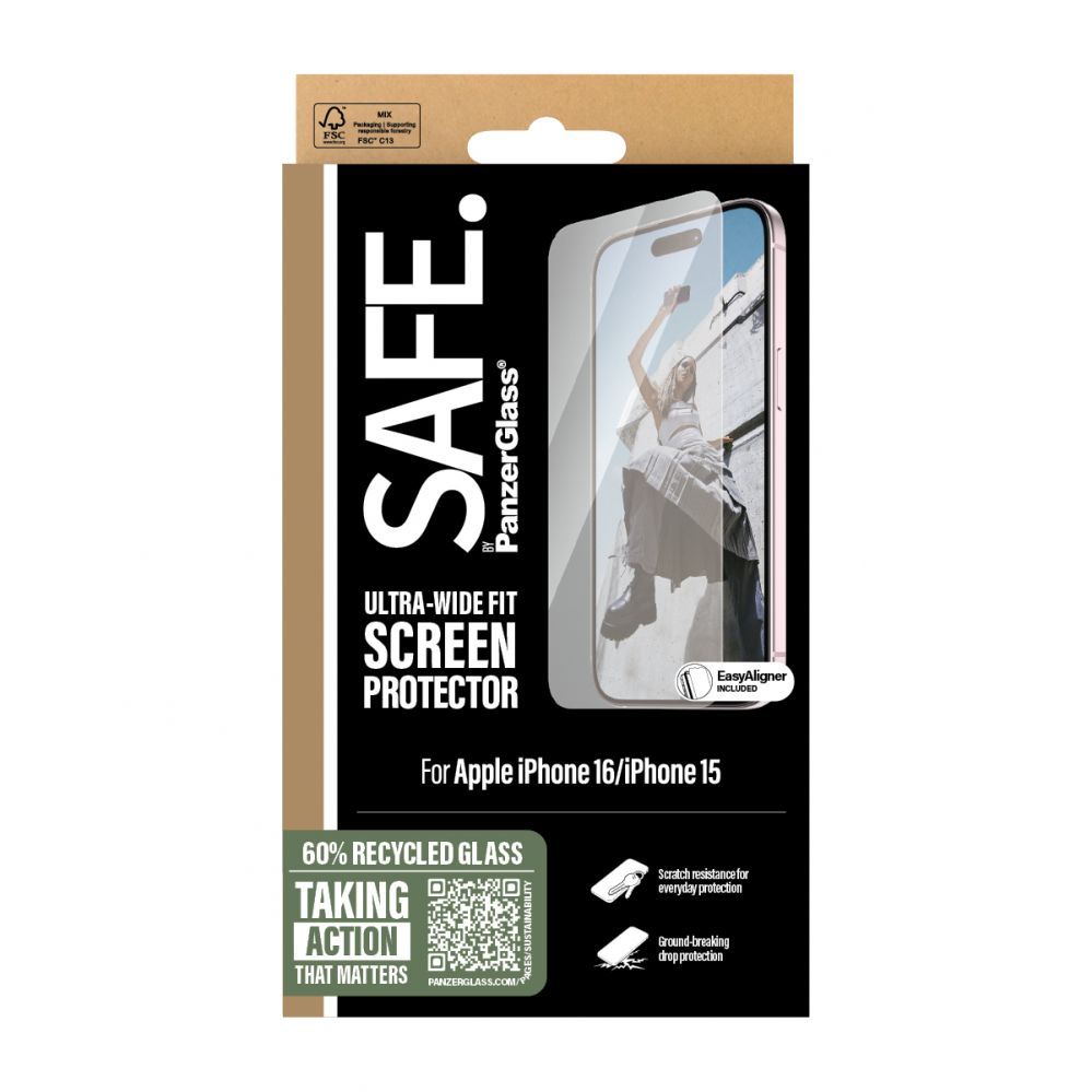 Back panel cover PanzerGlass SAFE by Screen Protector iPhone 16 | Ultra-Wide Fit |