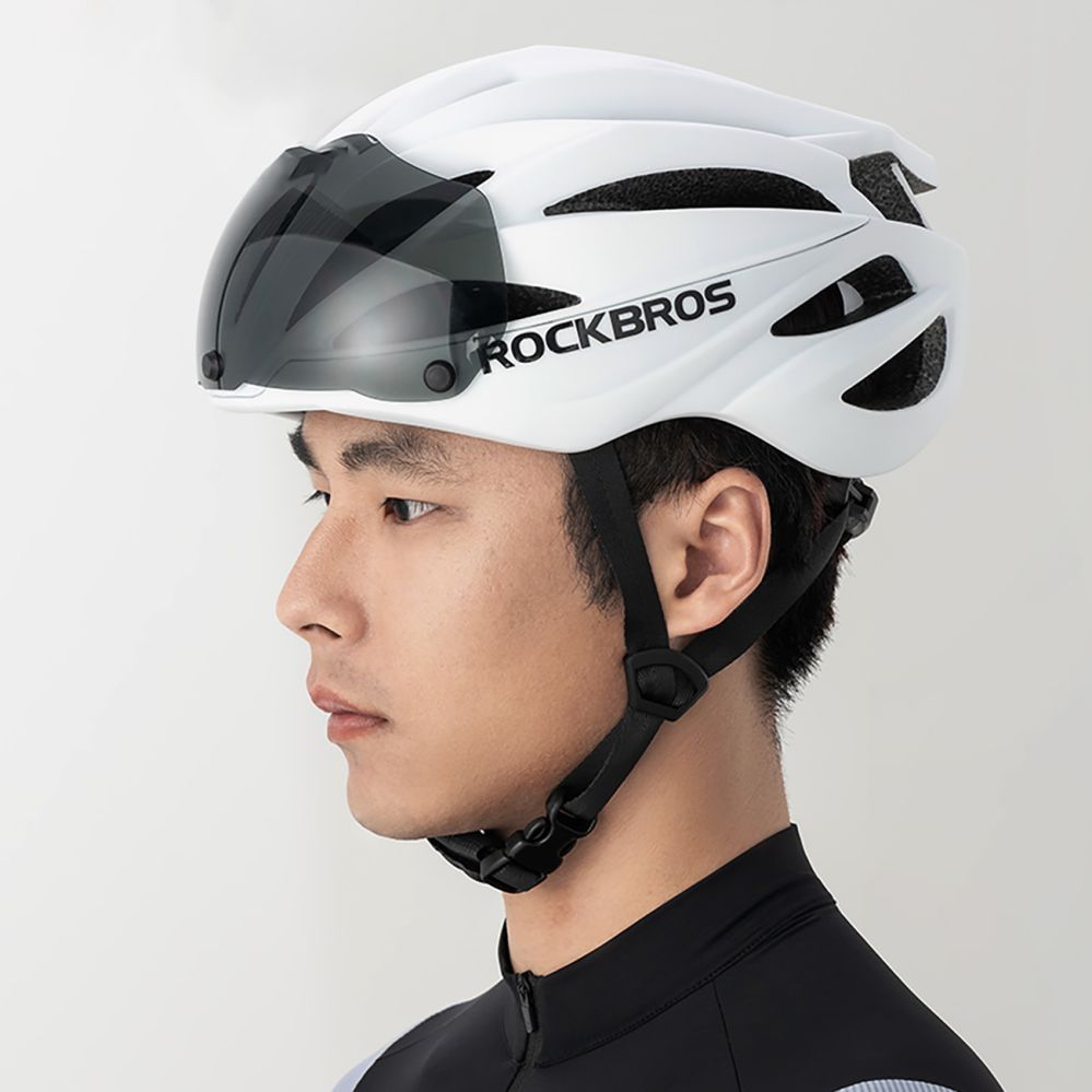 Bicycle accessory Rockbros Rockbros Bike Helmet with Visor, Detachable UV Goggles, Unisex, Glossy - White