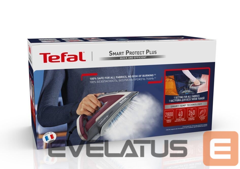 Glūdeklis TEFAL FV6870E0 Steam Iron, 2800 W, Water tank capacity 270 ml, Continuous steam 40 g/min, Red/Grey