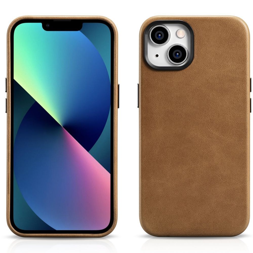 Back panel cover iCarer iCarer Oil Wax Premium Leather Case magnetic leather iPhone 14 case with MagSafe brown (WMI14220701-TN)