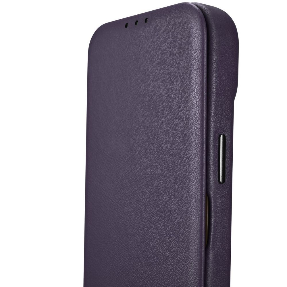 Back panel cover iCarer iCarer CE Premium Leather Folio Case iPhone 14 Plus Magnetic Flip Leather Folio Case MagSafe Dark Purple (WMI14220715-DP)