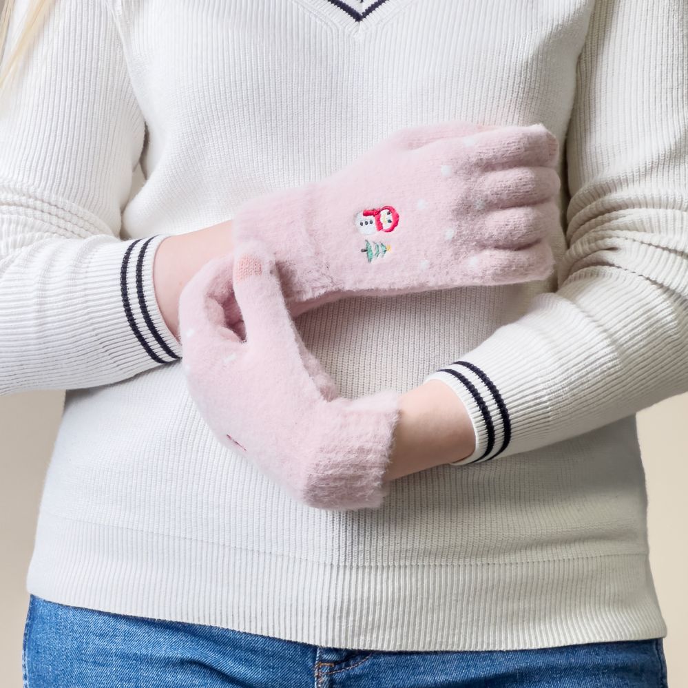 Dviračio priedas Hurtel Women's winter telephone gloves with a snowman and a Christmas tree - pink