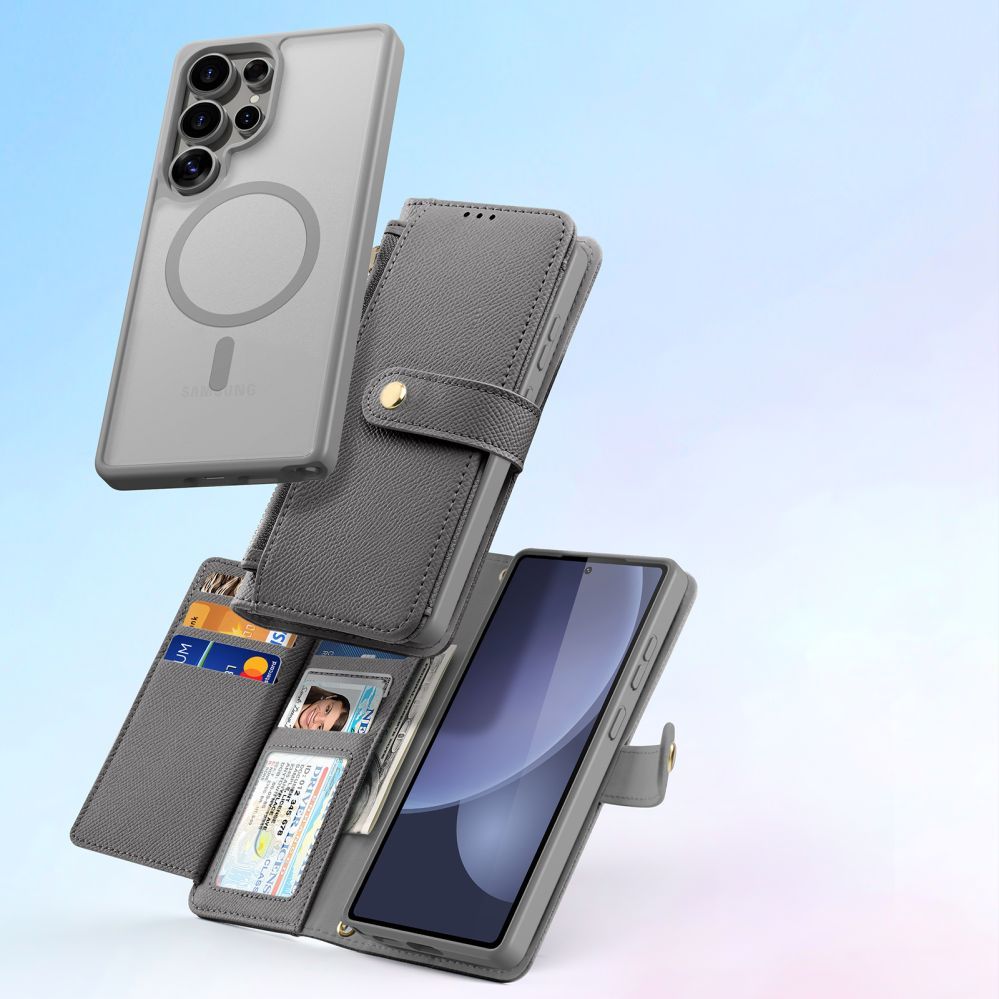 Back panel cover Dux Ducis Dux Ducis Lawa Leather Case for Samsung Galaxy S25 Ultra with Detachable Magnetic Wallet - Gray