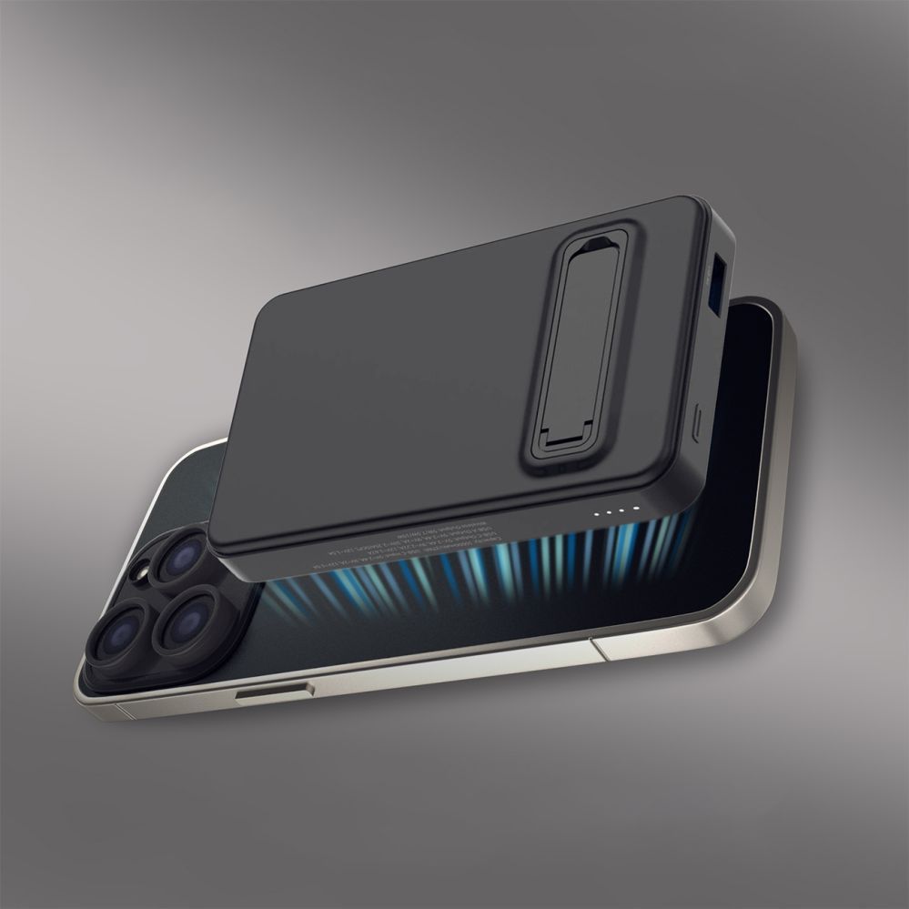 Ārējais akumulators Wozinsky Powerbank Wozinsky WLWP-10KA0Y3S 22.5W PD Qi2 10000 mAh, with stand, 1x USB-A, 1x USB-C - black